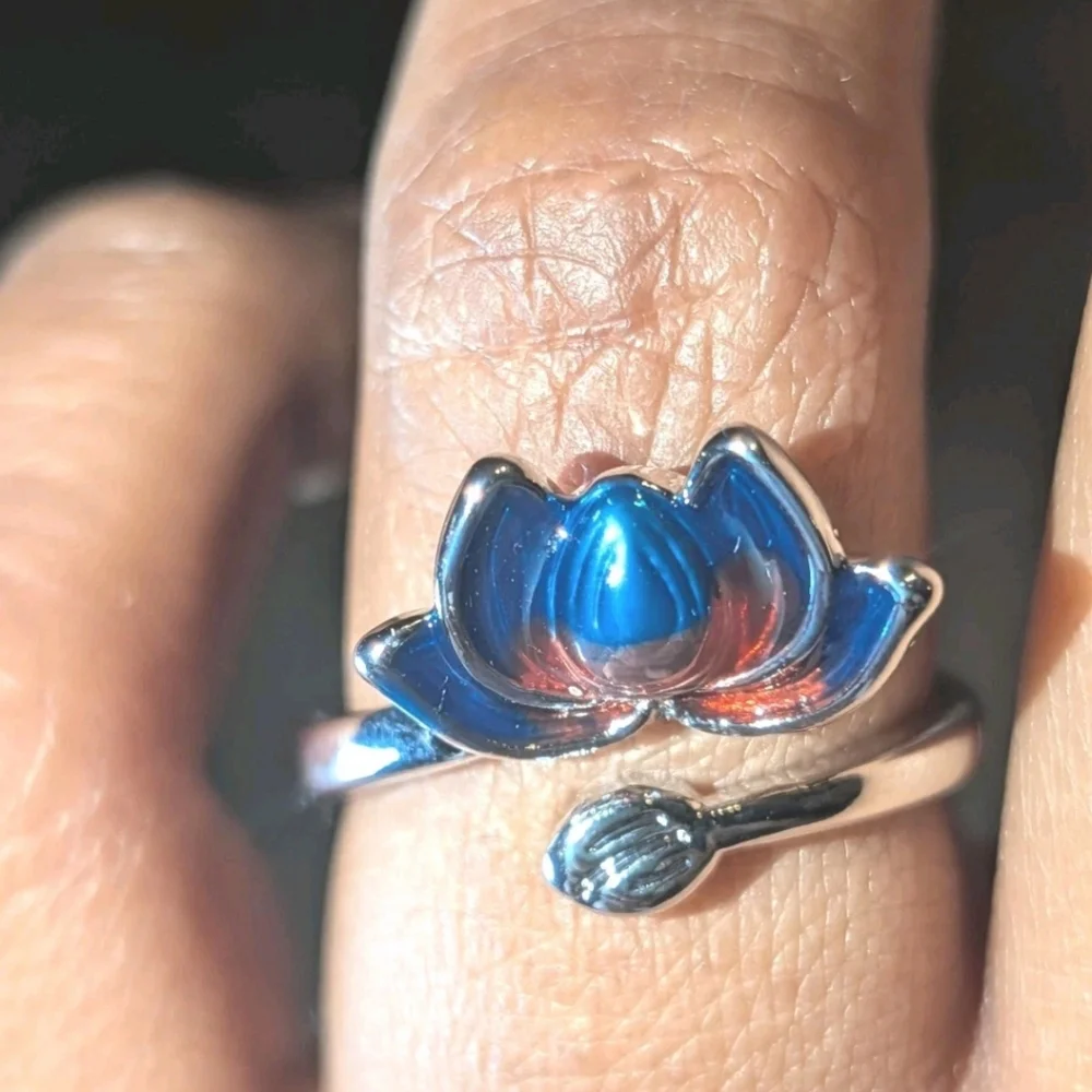 Women's Sterling Silver 925 Blue-Purple Lotus Flower Cloisonne Adjustable Size